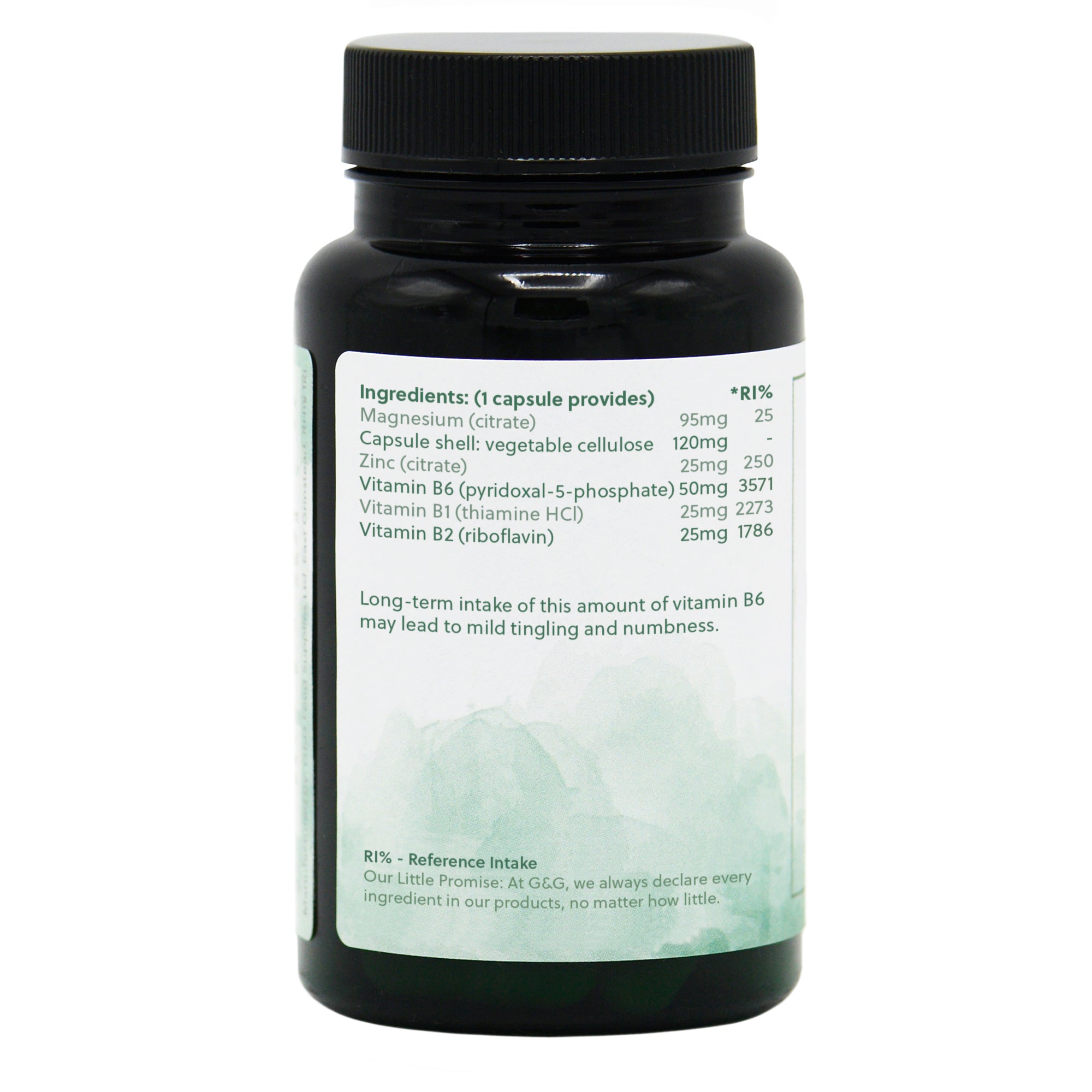 Ingredients label for Vitamin B6 Complex (P5P) 30 Capsules