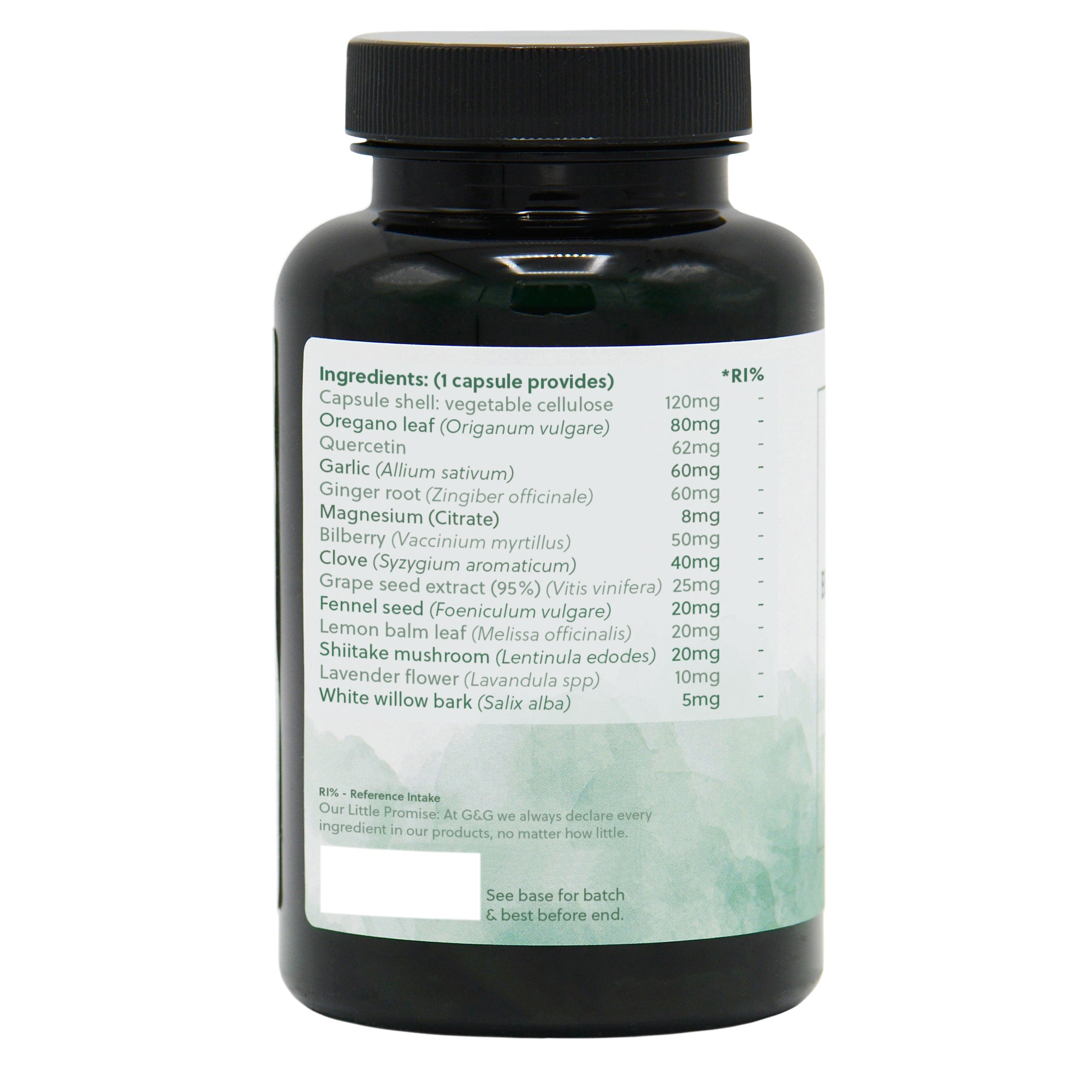 Ingredients label for Digesta Cleanse 120 Capsules