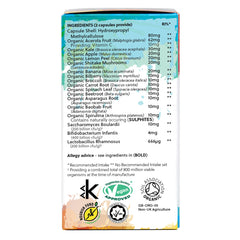 Ingredients label for Organic Kid’s Rainbow Food Capsules 120 Capsules
