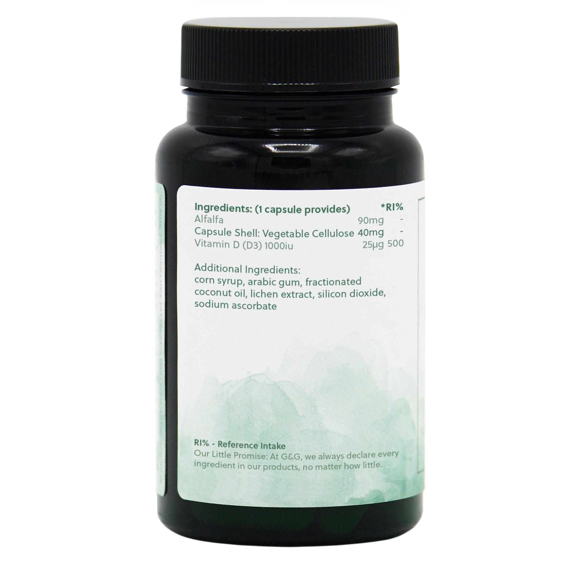 Ingredients label for Vitamin D3 1000iu (from micro-algae) 120 Capsules