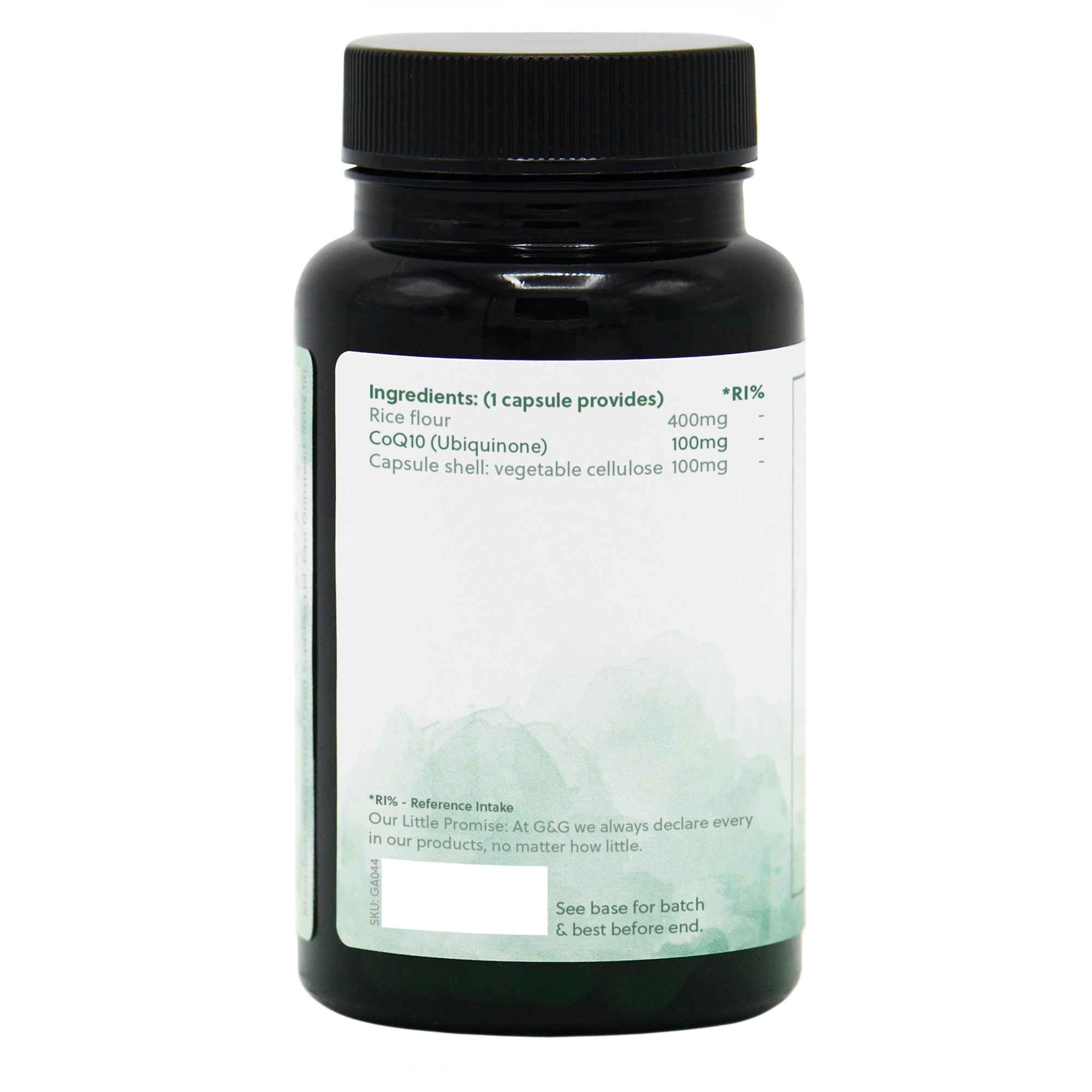 Ingredients label for CoQ10 100mg 60 Capsules