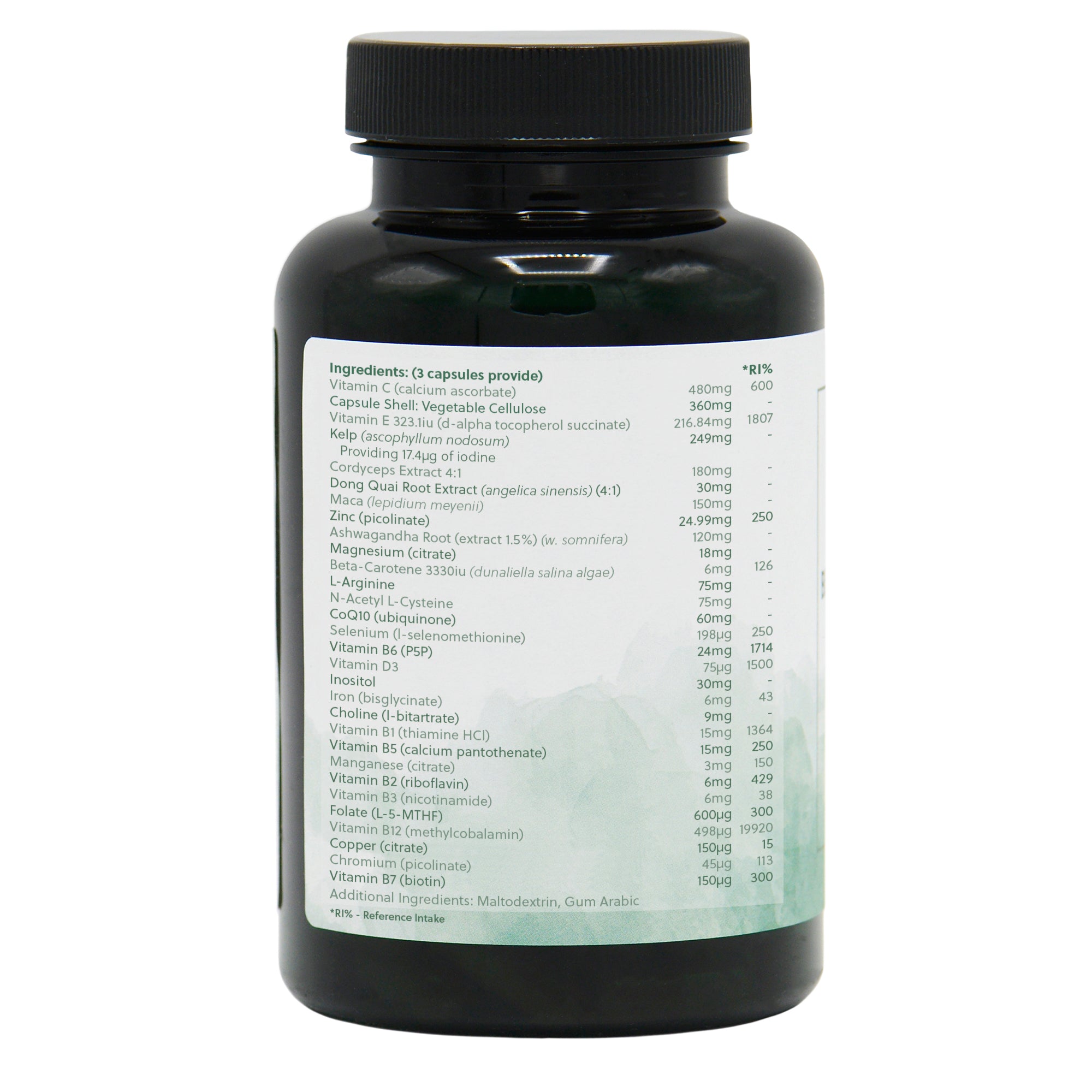 Ingredients label for Fertility Women 90 Capsules