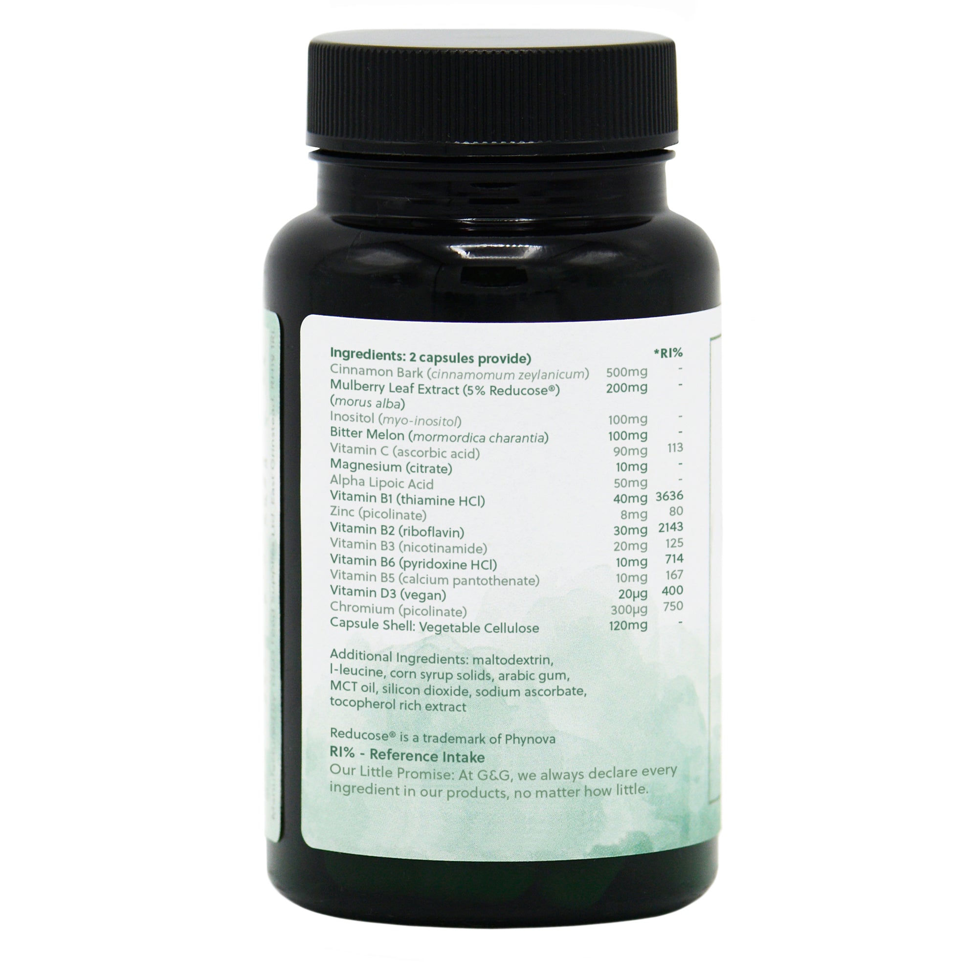 Ingredients label for Gluco-Control 60 Capsules