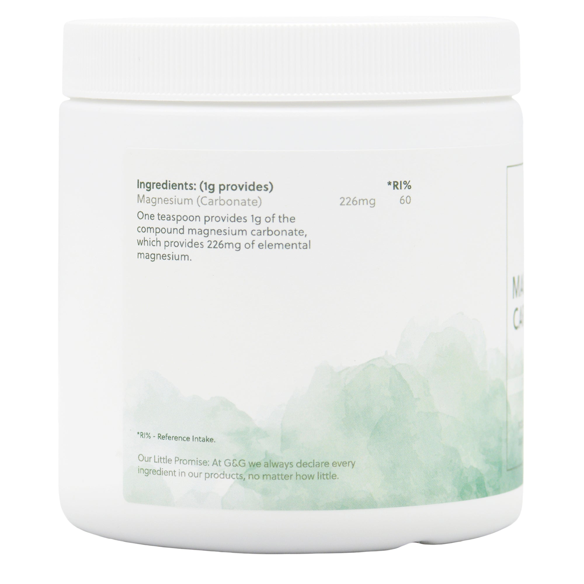 Ingredients label for Magnesium Carbonate 100g Powder