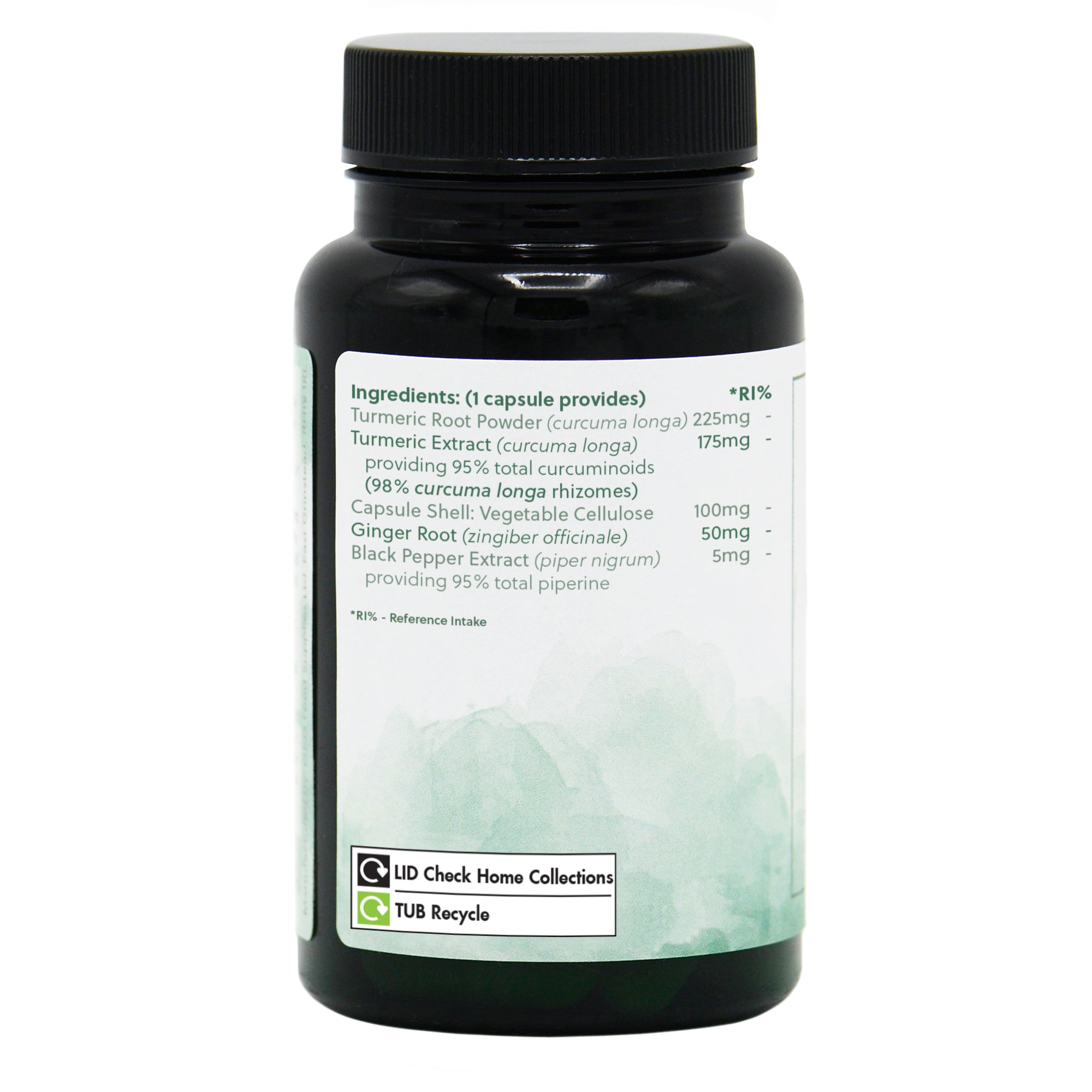 Ingredients label for Turmeric & Curcumin 60 Capsules