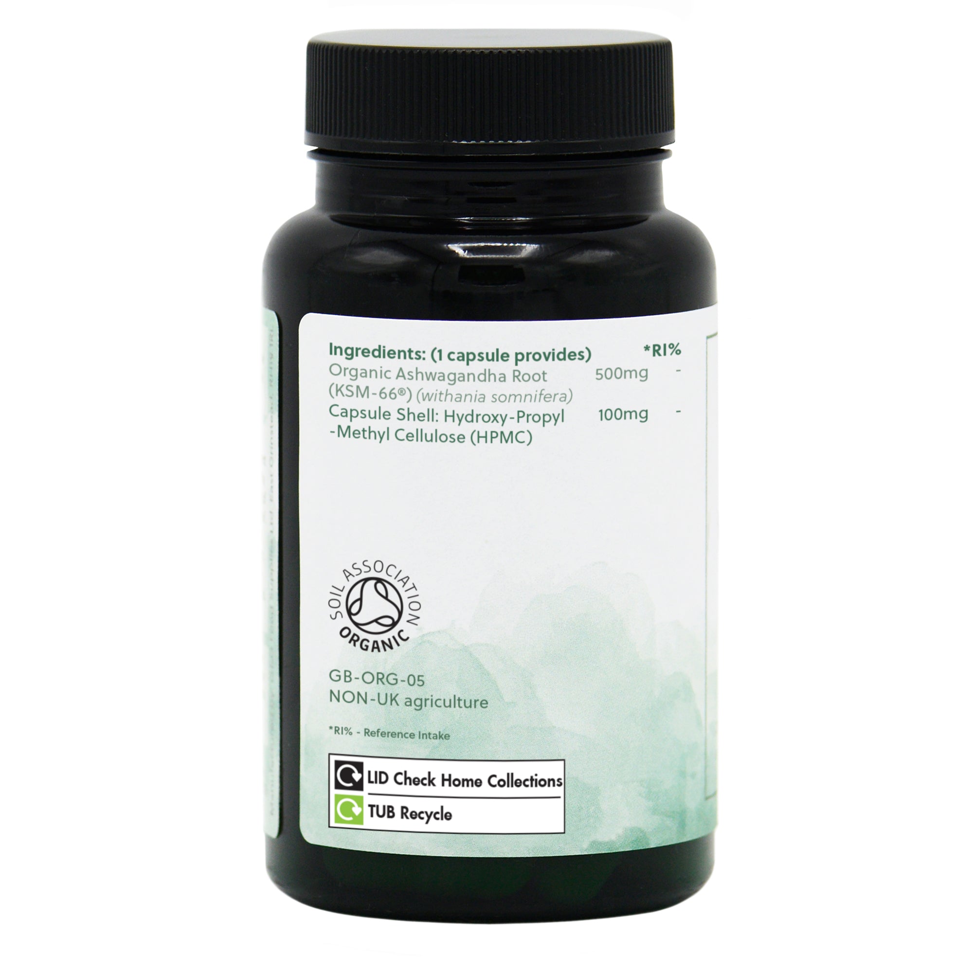 Ingredients label for Organic Ashwaghanda 60 Capsules