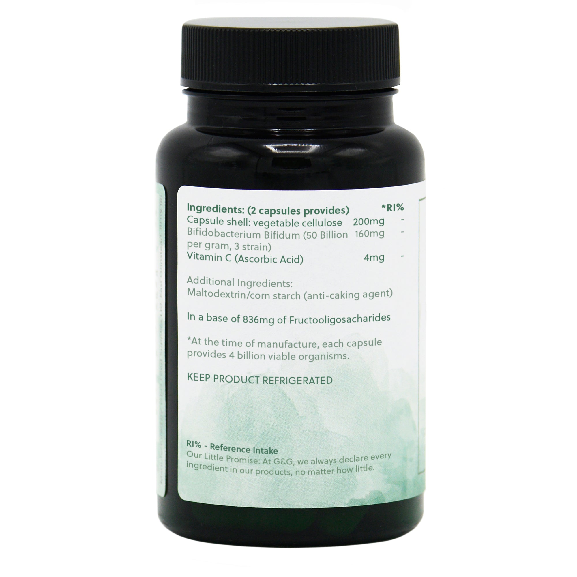 Ingredients label for Bifidobacterium (8 Billion) 60 Capsules