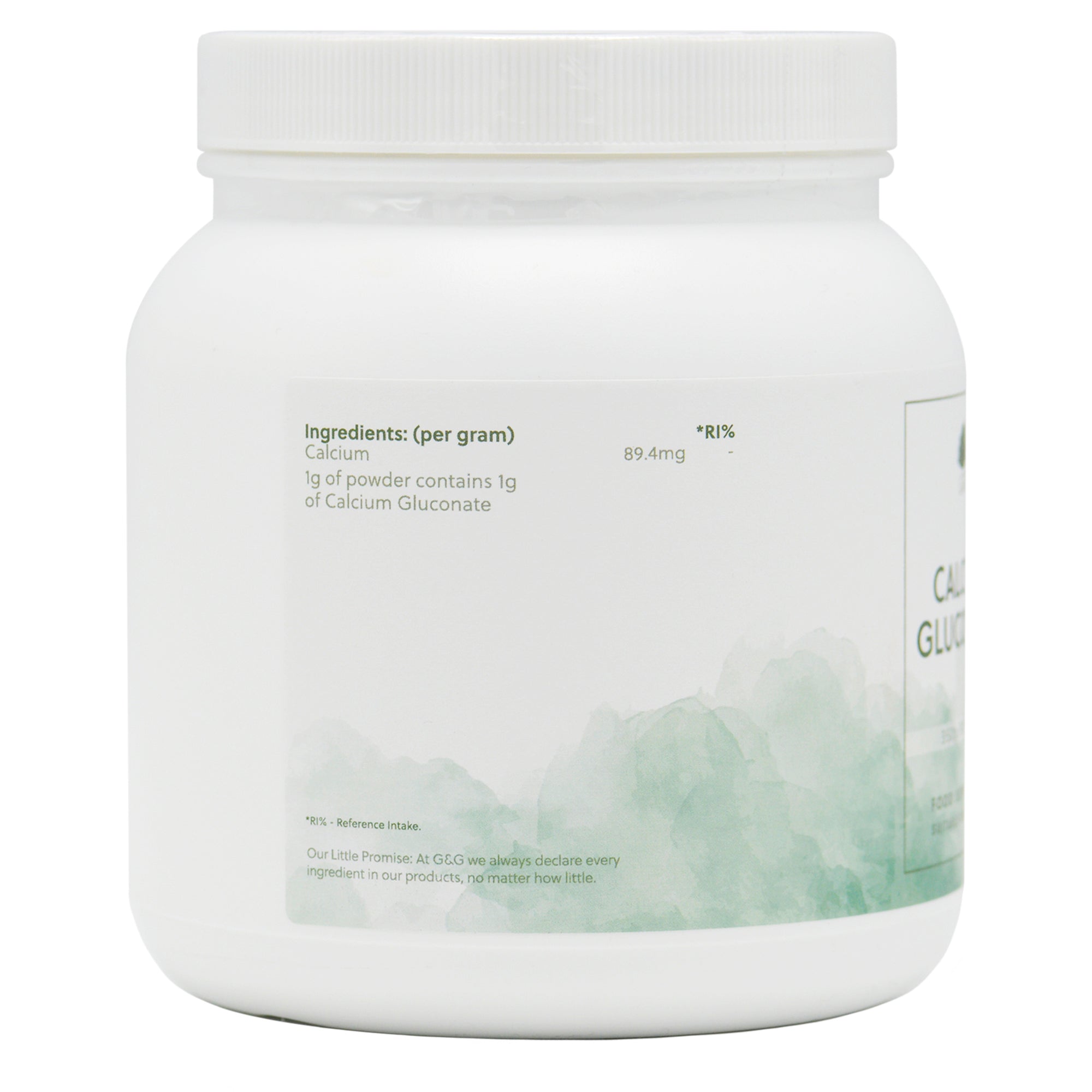 Ingredients label for Calcium Gluconate 350g Powder