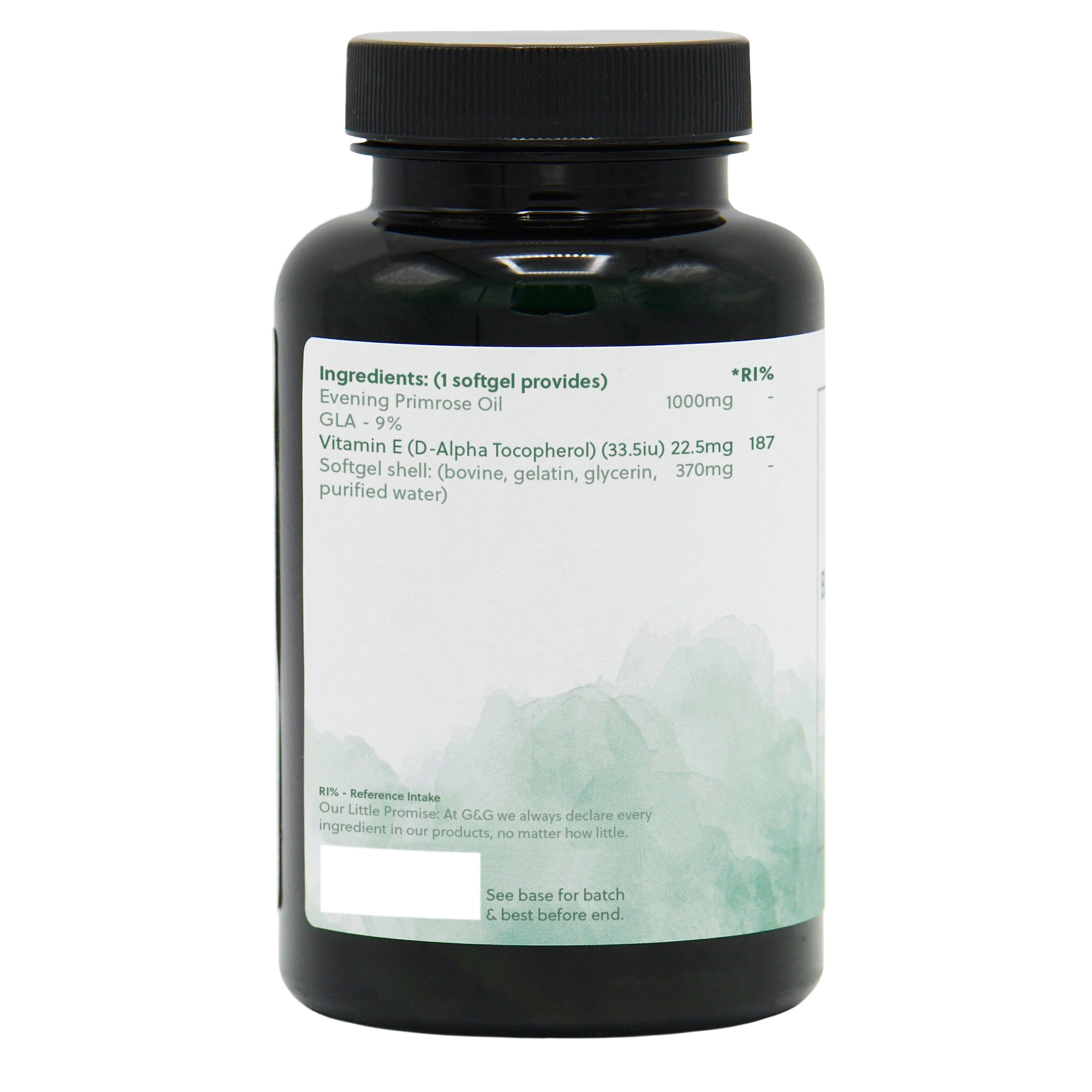 Ingredients label for Evening Primrose Oil 1000mg 60 So gels