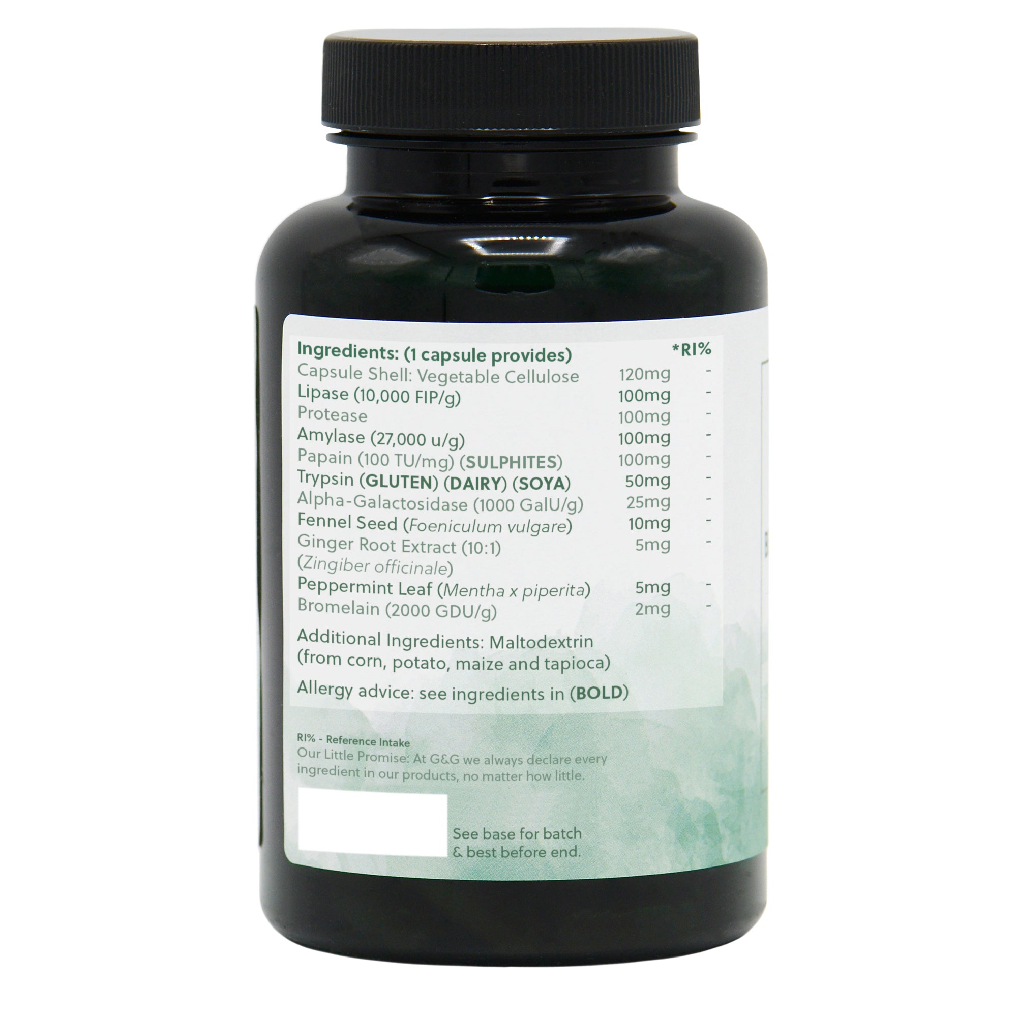Ingredients label for Digesta Zymes 120 Capsules