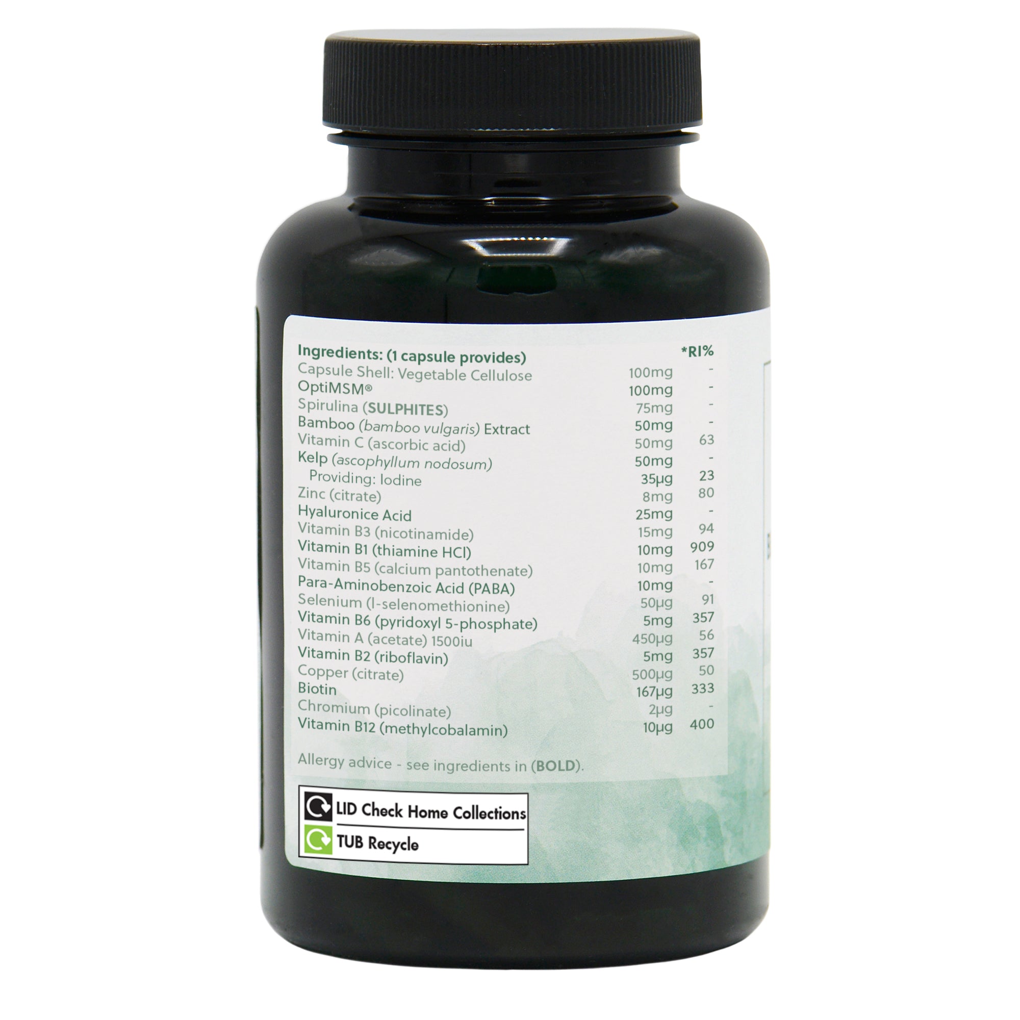 Ingredients label for Hair, Skin & Nails 120 Capsules