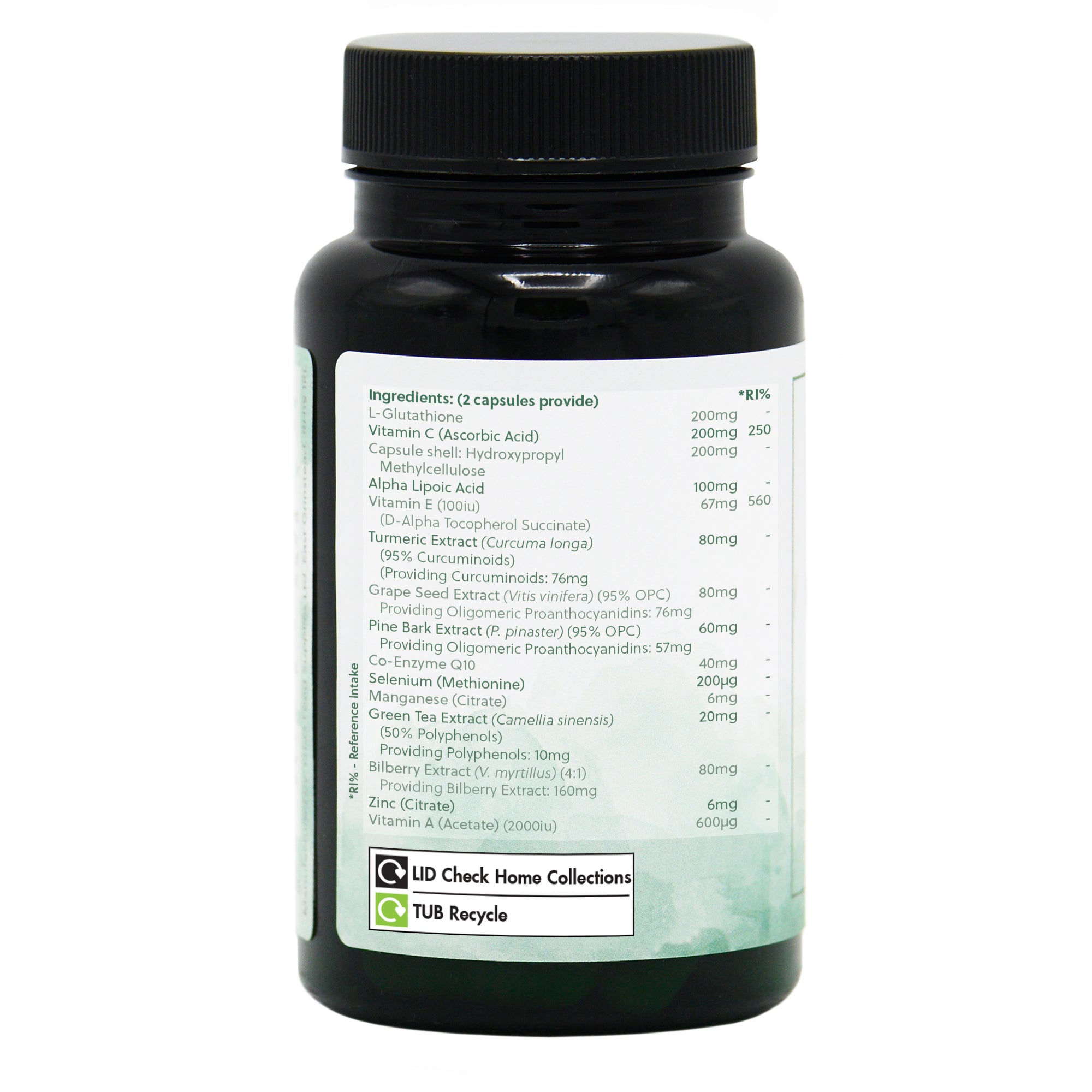 Ingredients label for Super Antioxidant Plus 60 Capsules