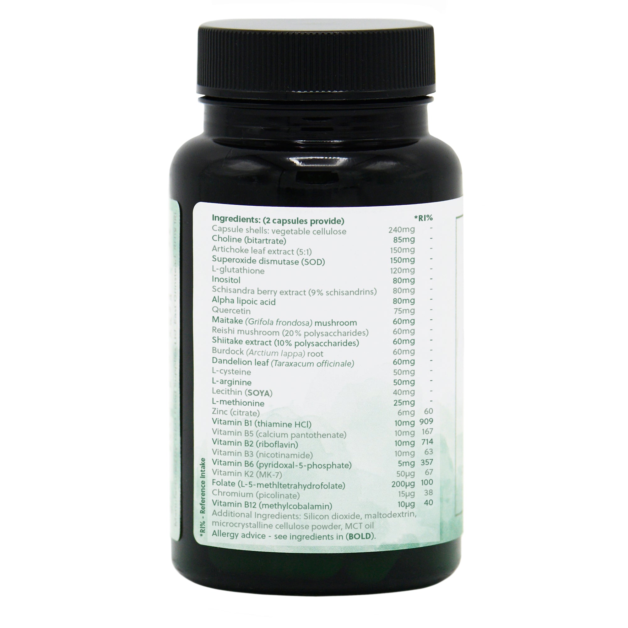 Ingredients label for Liver Health Formula 60 Capsules