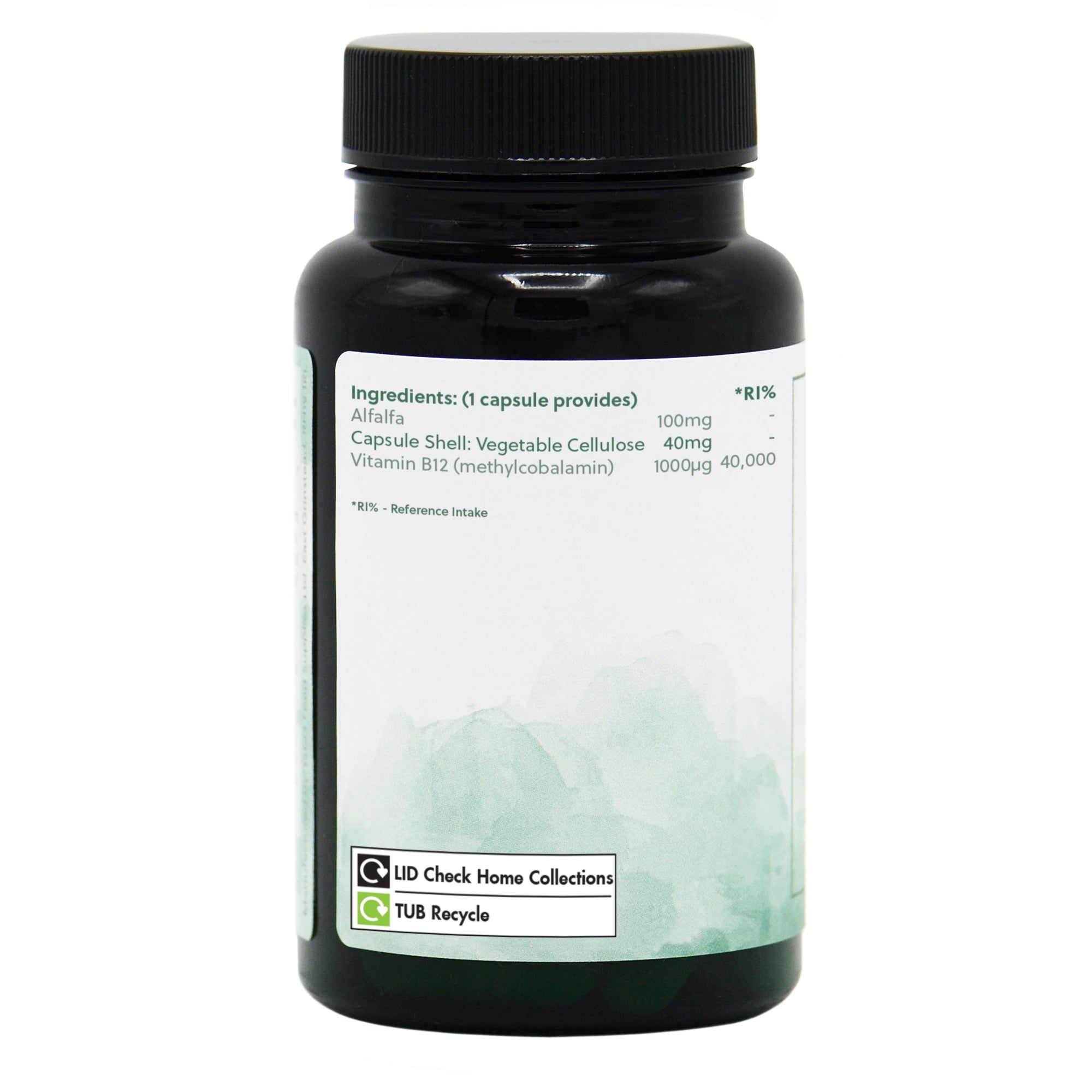 Ingredients label for Vitamin B12 Methylcobalamin 1000µg 120 Capsules