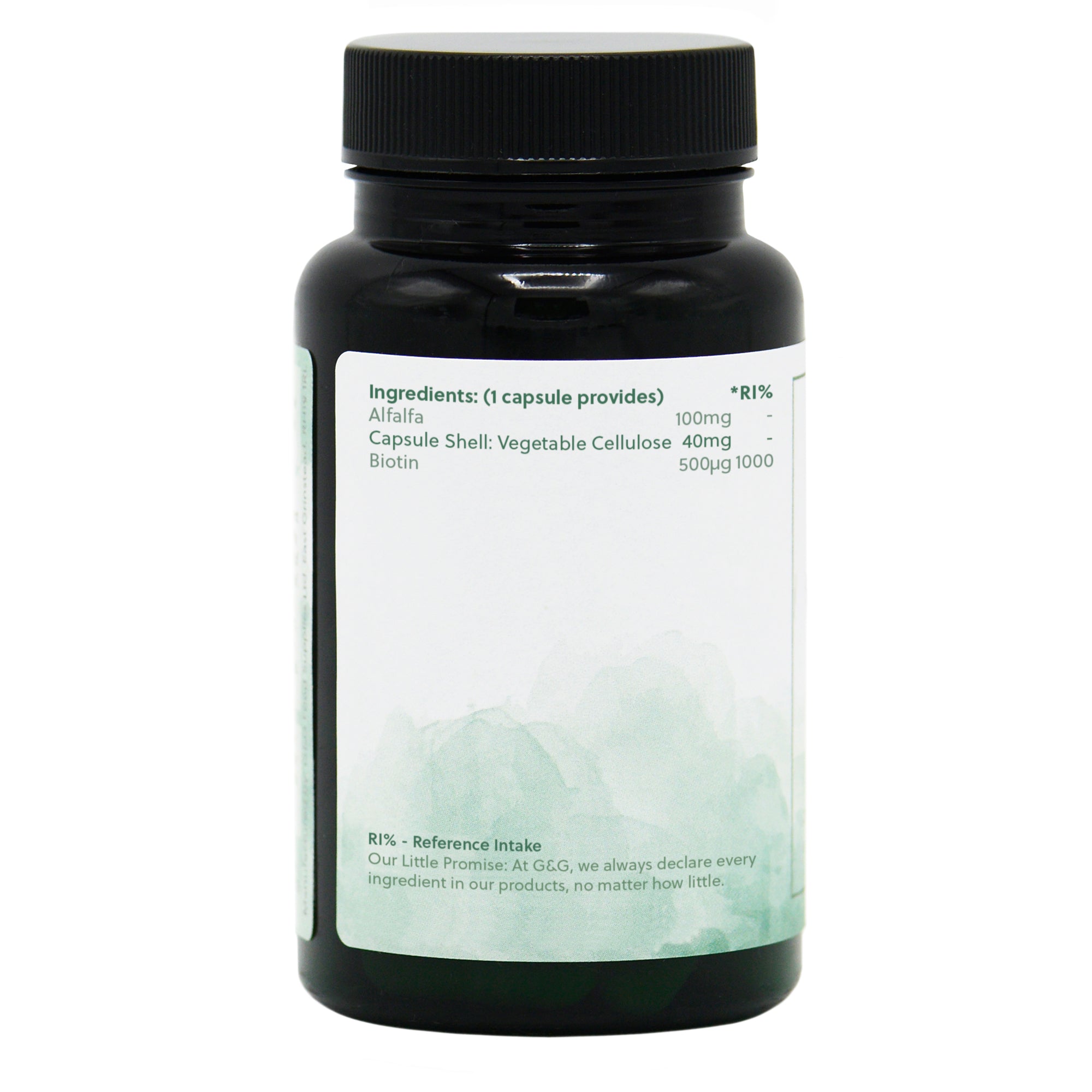 Ingredients label for Biotin 500µg 120 Capsules