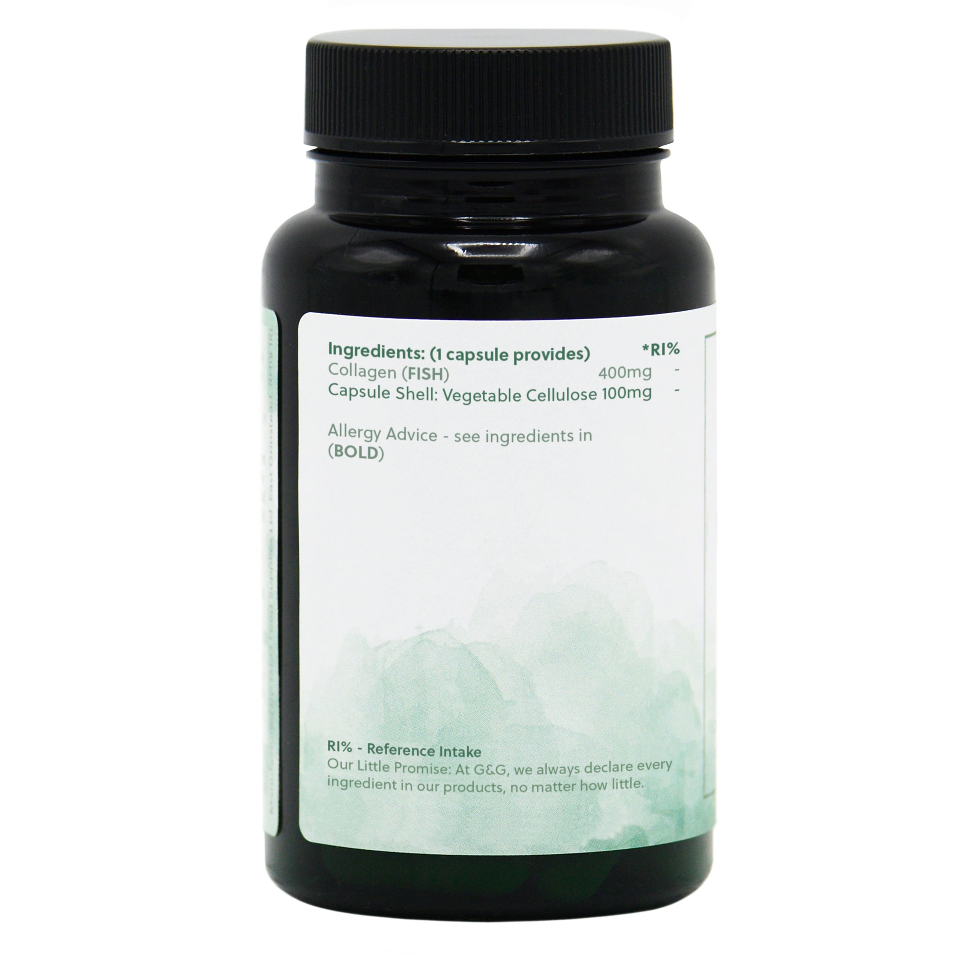 Ingredients label for Collagen 400mg 60 Capsules