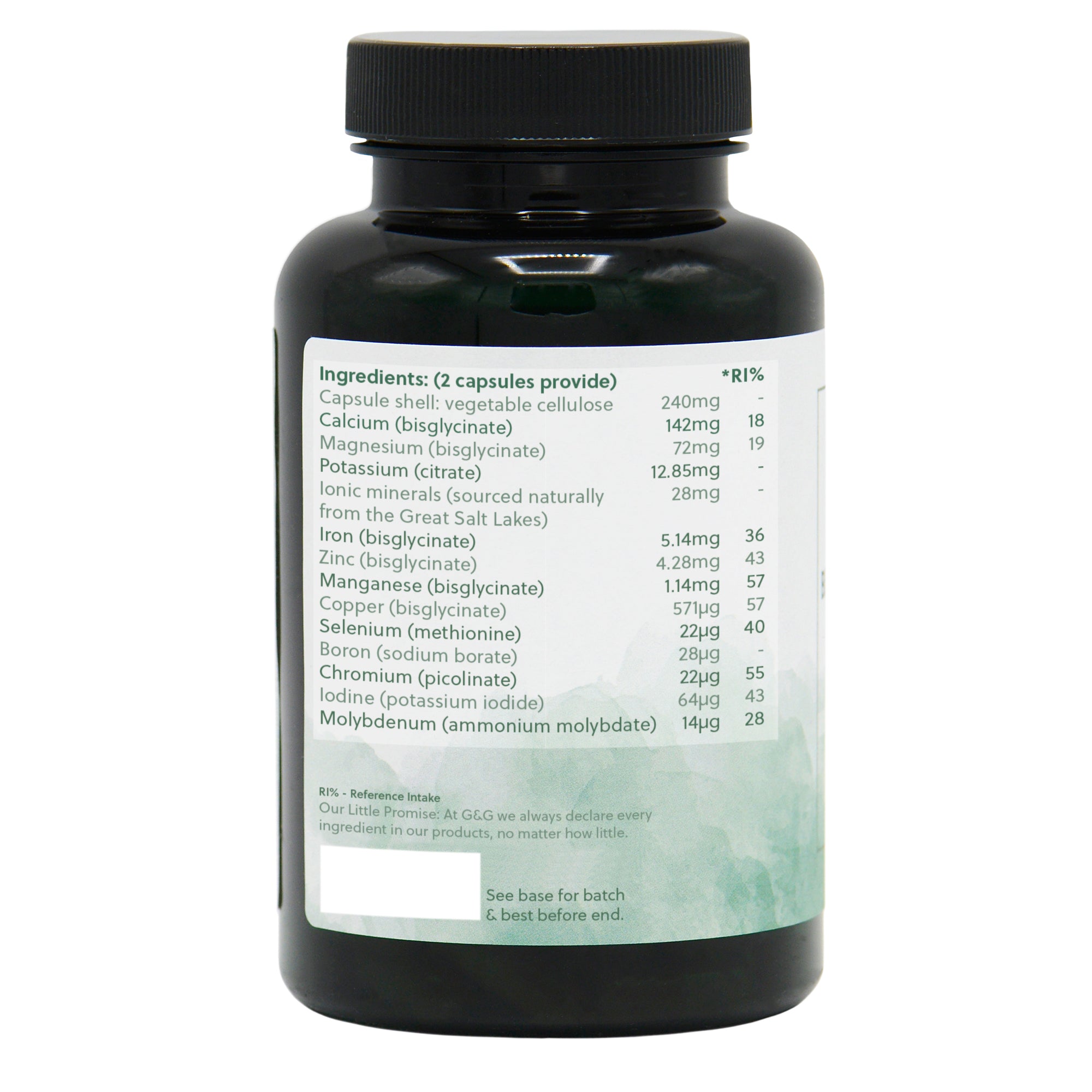 Ingredients label for Mineral Multi 120 Capsules
