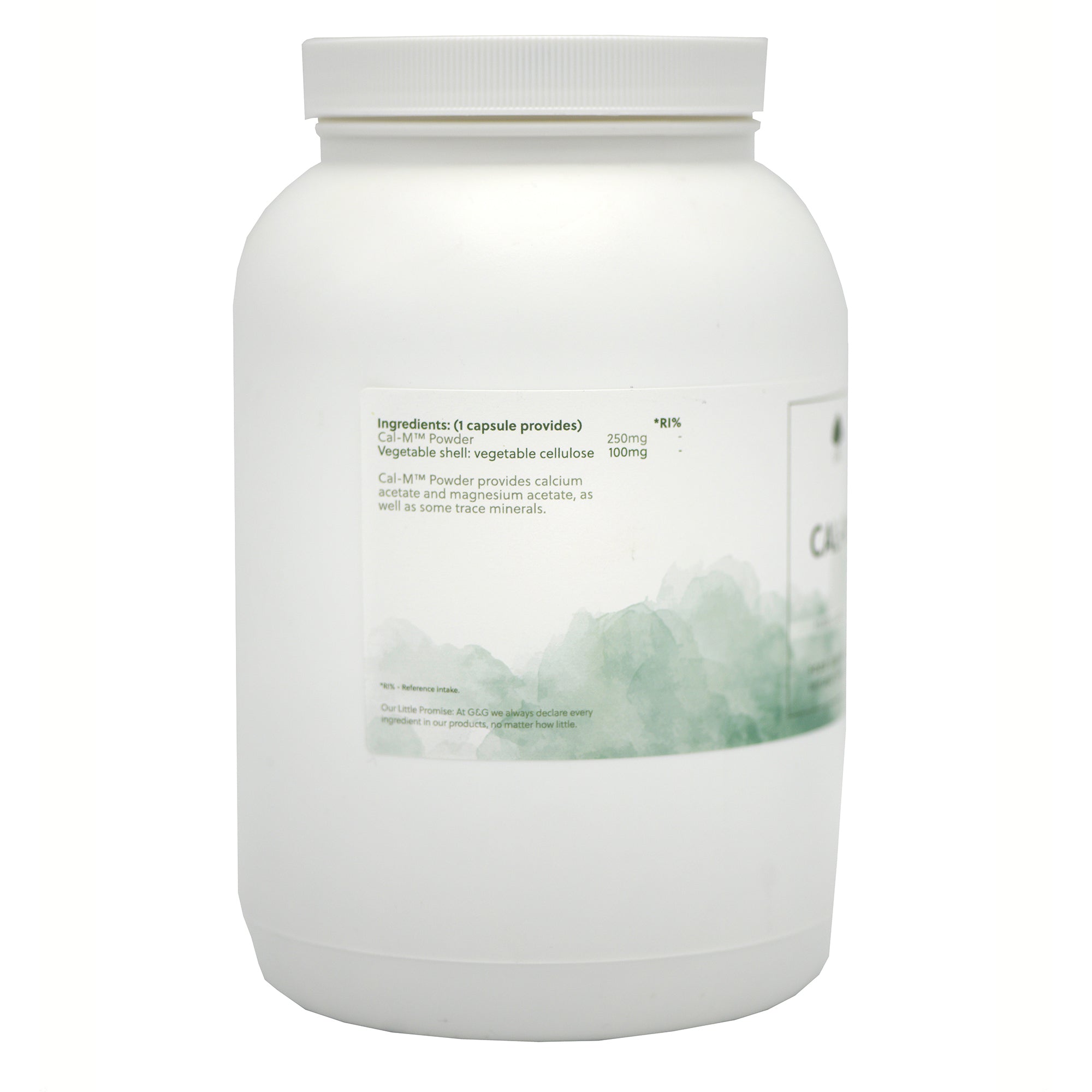 Ingredients label for Cal-M 250mg 1000 Capsules