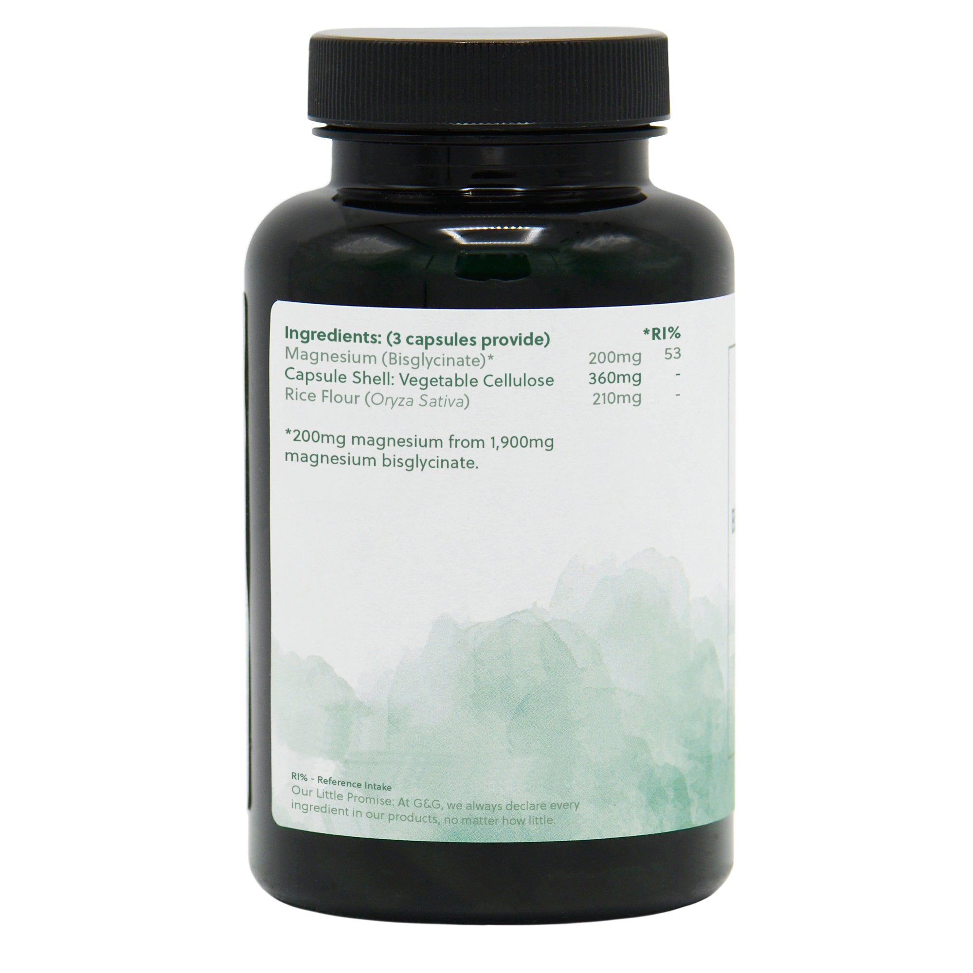 Ingredients label for Magnesium (Bisglycinate) 200mg 90 Capsules