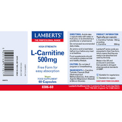 L-Carnitine 500mg, 60 Capsules