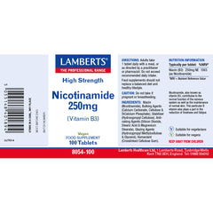 Nicotinamide 250mg (Vitamin B3), 100 Tablets