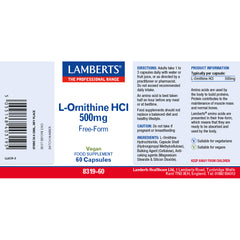L-Ornithine 500mg, 60 Capsules