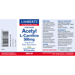 Acetyl L Carnitine  500mg, 60 Capsules